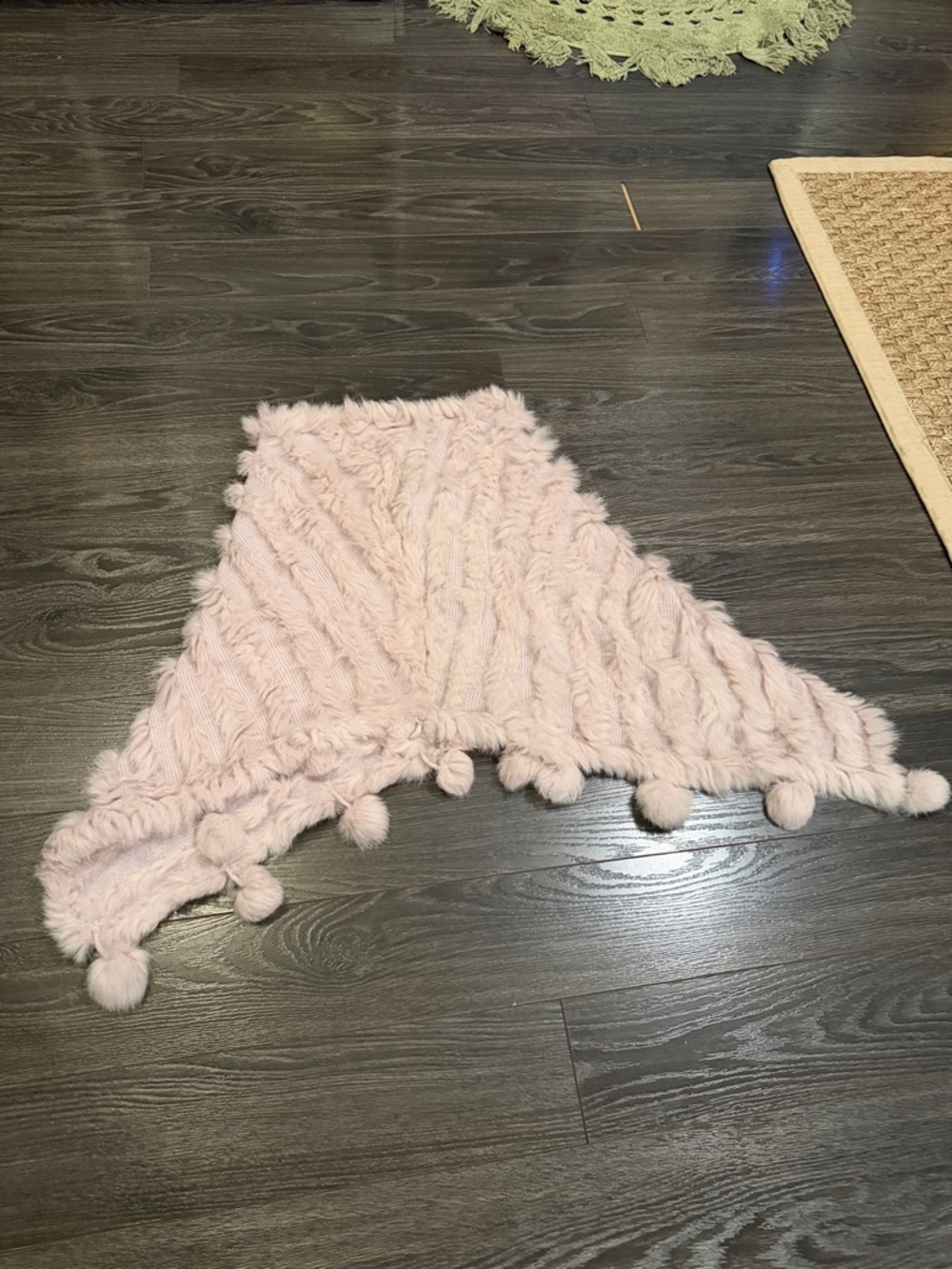 Soft Pale Pink Real Fur Cape with Pom-Pom Trim